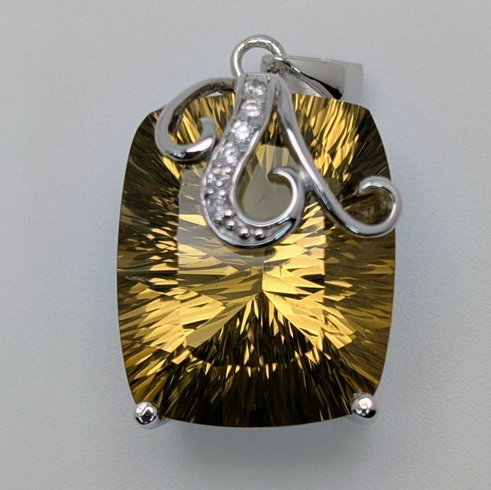 Large Natural Lemon Quartz Pendant S925 Sterling Silver